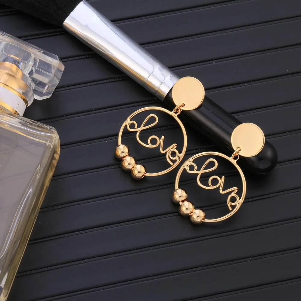 Korea Style Gold Round Love Letter Drop Earrings Slip Beads Lovely Dangle For Women Jewelry Party Gifts 2018 Hot Sell | Украшения и