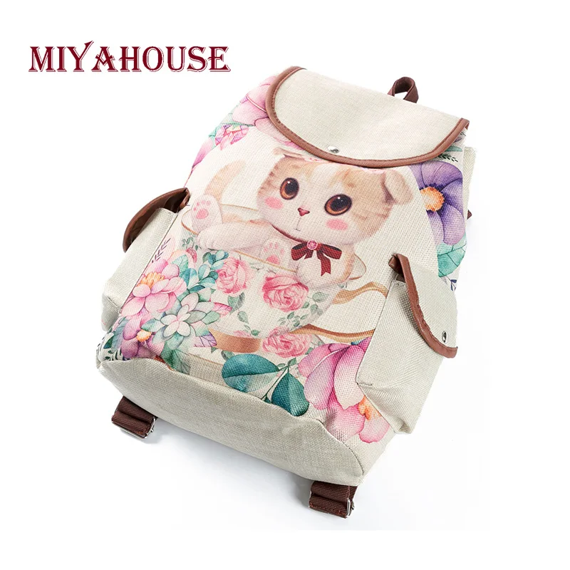 Miyahouse/милые полотняные рюкзачки с принтом кота для женщин; дизайнерские дорожные сумки на шнурке; школьные сумки с героями мультфильмов для девочек-подростков; большие вместительные сумки