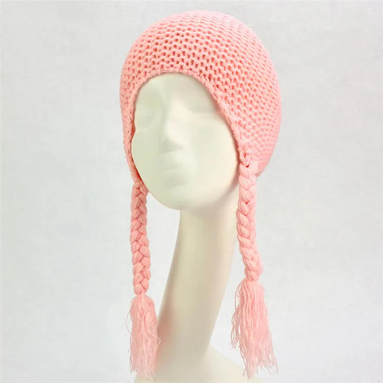 pink hat Детская шапка с большим помпоном для малышей; зимняя теплая шапка с помпоном из лисьего меха; вязаная Лоскутная шапка с кисточками и ушками; Шапка-бини с помпоном - Цвет: pink hat