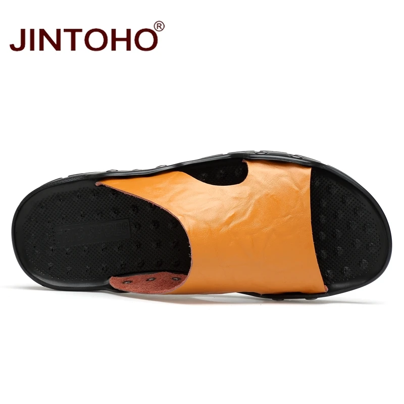 JINTOHO высококачественные мужские слиперы из натуральной кожи модные резиновые