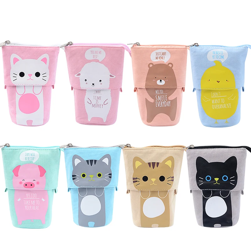 Чехол карандаш с мультяшным котом Kawaii животное холст сумка милая ручка коробка