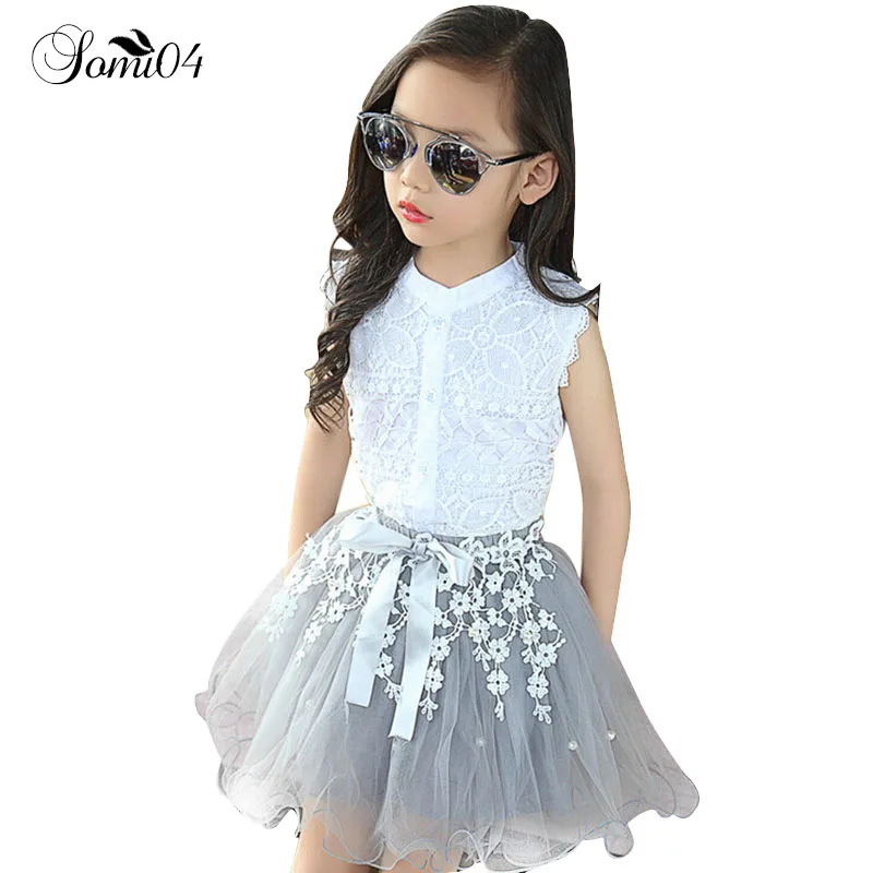 Одежда для девочек комплект с юбкой 2018 год летняя одежда цветочным кружевом