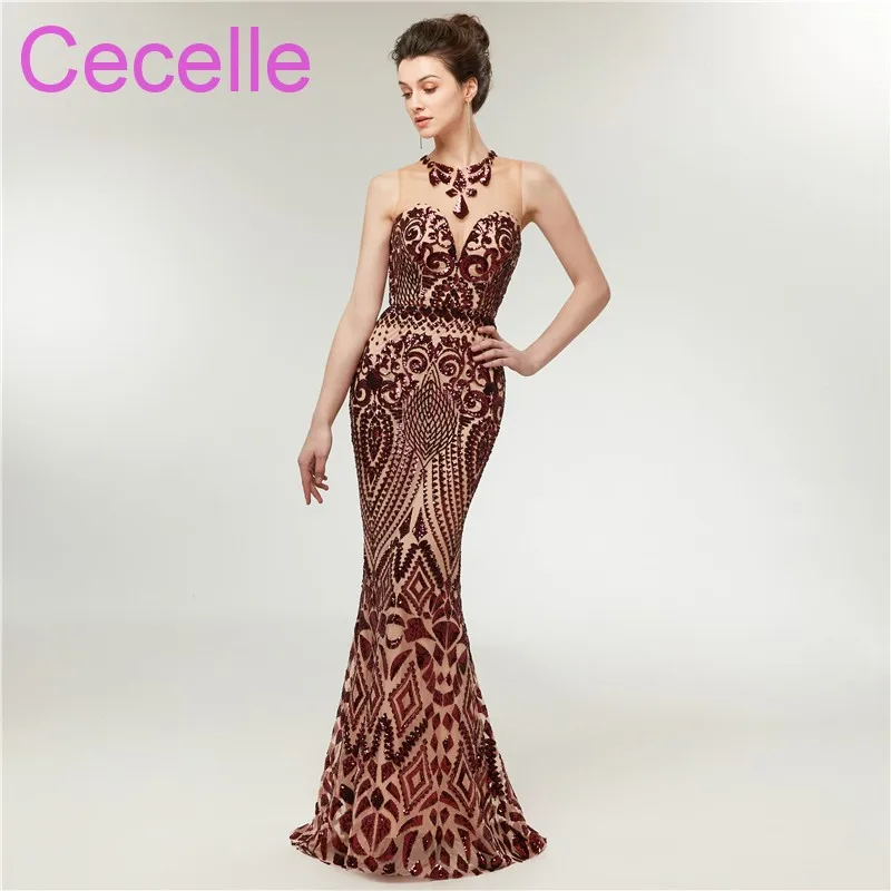 2019 бордовый блёстки Русалка Длинные вечерние платья без рукавов для женщин