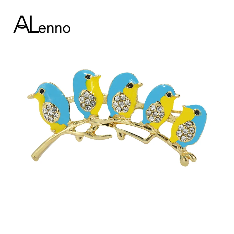 Женская эмалированная Брошь Стразы в виде ветки с 5 птицами|Броши| |
