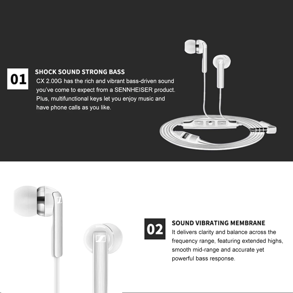 Sennheiser CX 2,00G 3,5 мм проводные наушники с микрофоном стерео звуковые наушники динамическая гарнитура совместима с Android OS устройства fone