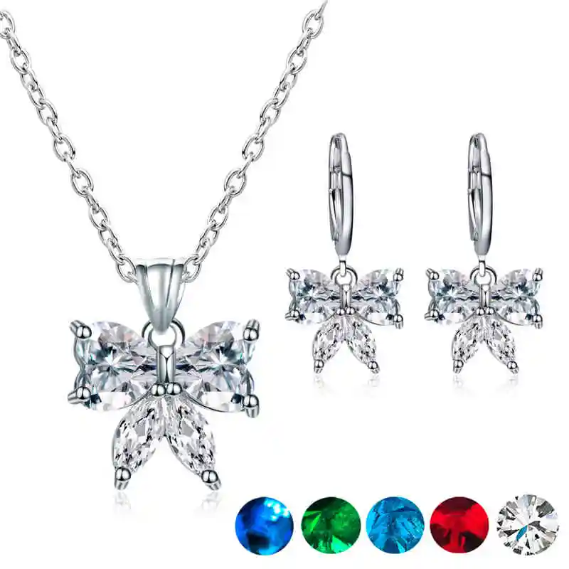 Брошь-подвеска и серьги "Бабочка Богемии" с кубическим цирконом AAA и кристаллами в подарочном наборе для женщин на лето.