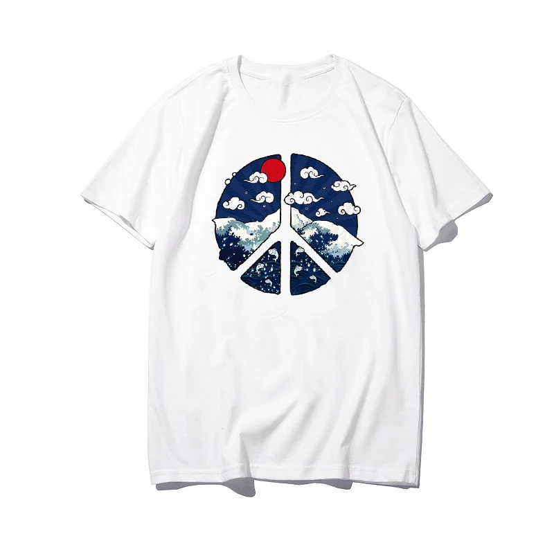 Милые Футболка Mountain с коротким рукавом О образным вырезом Самме Harajuku брендовая