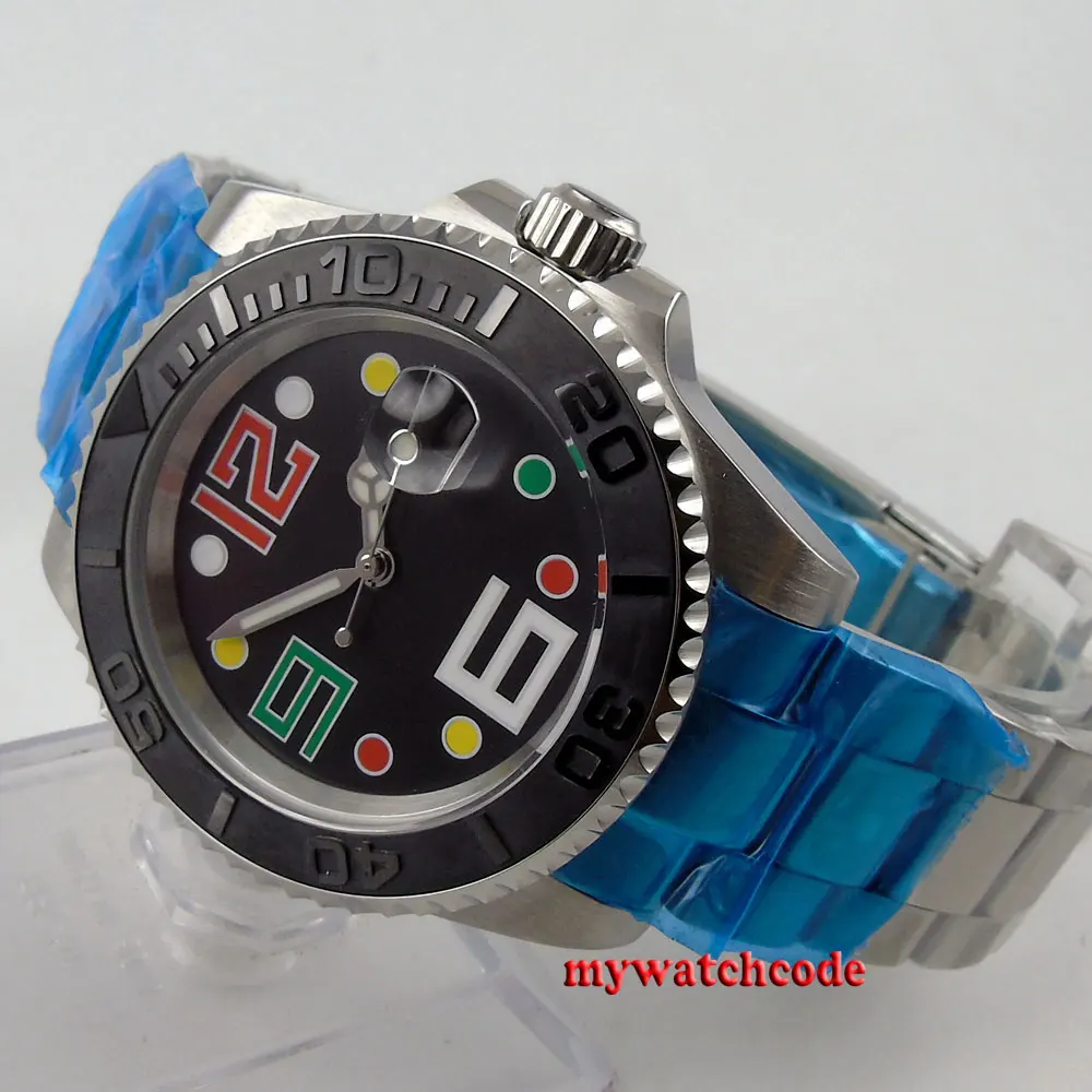 

40mm bliger black dial sapphire glass ceramic bezel automatic mens watch 78