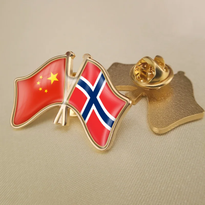 

China and Bouvet Island Crossed Double Friendship Flags Lapel Pins