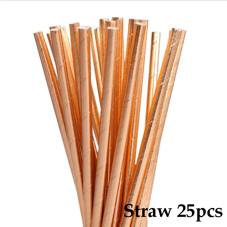 Straw 25pcs Вечерние тарелки с розовыми радужными золотыми точками, обеденные тарелки/чашки/соломинки/салфетки, тарелки для вечеринки, дня рождения, свадьбы, мероприятия, декоративная столовая посуда - Цвет: Straw 25pcs