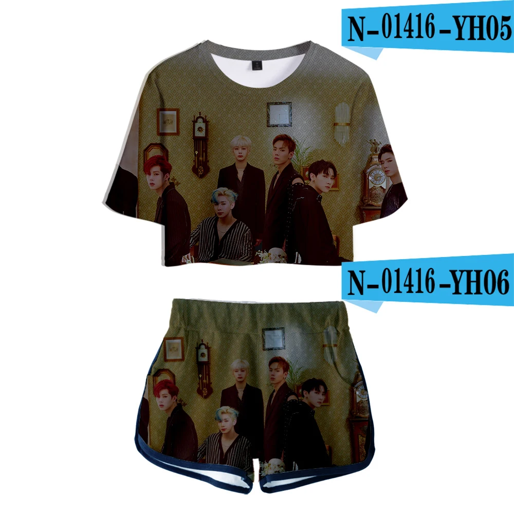 LUCKYFRIDAYF MONSTA X 3D комплект из двух предметов Сексуальная хлопковая футболка для женщин стиль 3D футболка хип-хоп костюм Шорты повседневные топы+ шорты - Цвет: N01416