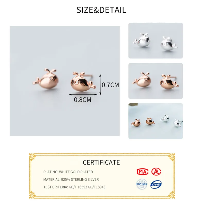 Женские серьги-пусеты INZATT из серебра 925 пробы с героями мультфильмов в виде Кита