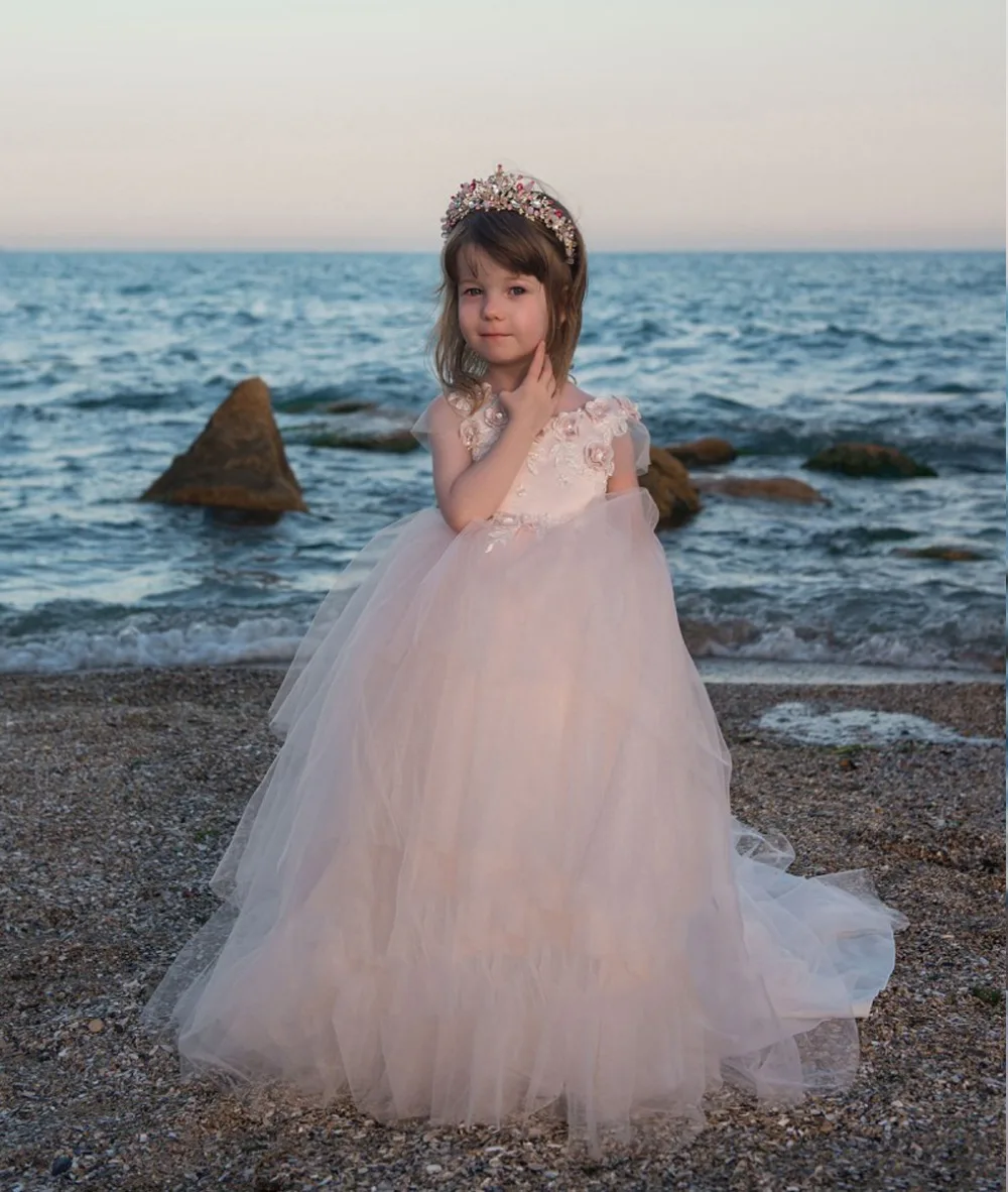 Girls Pink Tulle Lace Applique Dress Pageant Birthday Christmas Party Flower Girl Dresses Communion Gowns 2-14 Years | Свадьбы и
