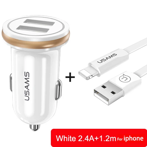 White For iPhone USAMS автомобильное зарядное устройство 1,2 A быстрое зарядное устройство M usb type C micro usb адаптивный кабель для зарядки iphone Xiaomi телефон автомобильное зарядное устройство - Тип штекера: White For iPhone