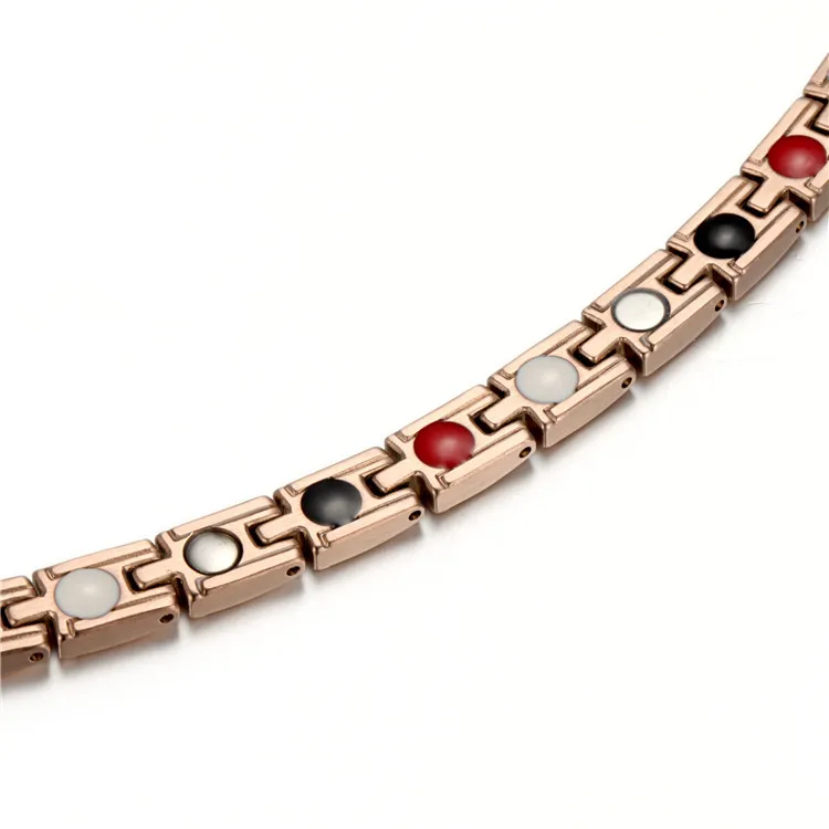 

Stainless Steel Vacuum Plating Rose Gold Magnet Bracelet Negative Ion Far Infrared Germanium Bracelet