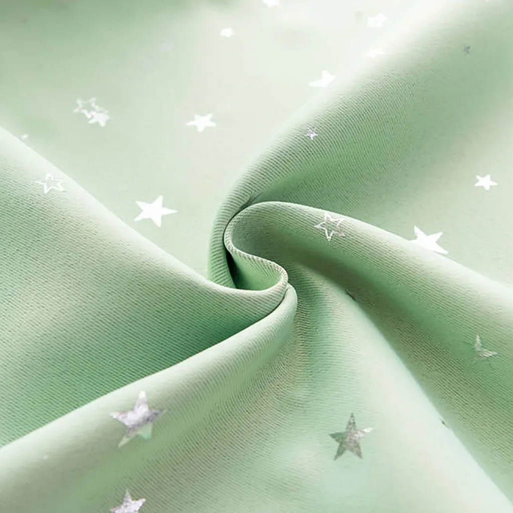 Зеленая занавеска для гостиной разноцветные со звездами без двойного лица