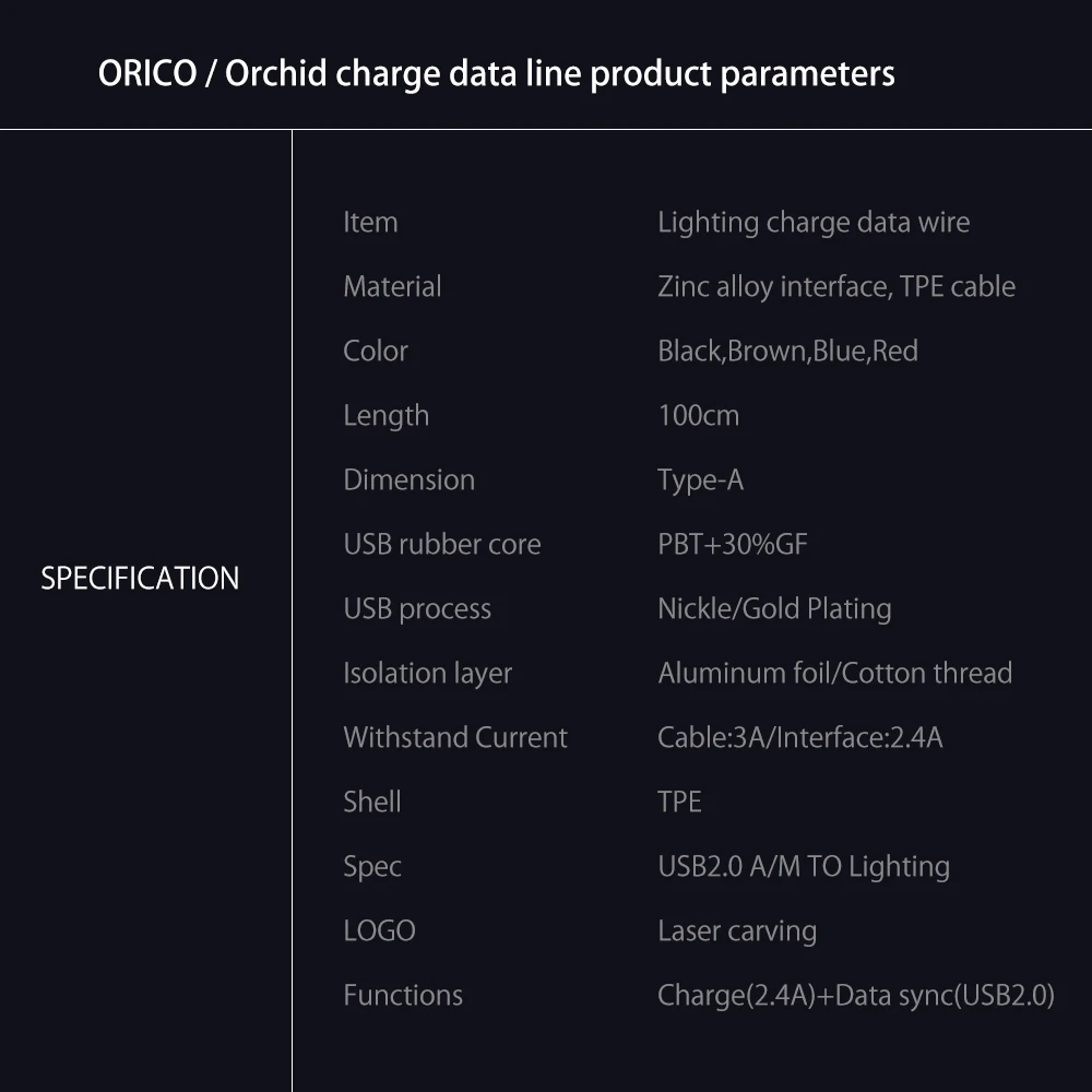 ORICO USB-A-Lighting 8 PIN USB кабель для iPhone iPad iPod 2.4A USB2.0 кабель для зарядки и синхронизации данных для устройств Apple 1 метр цинк