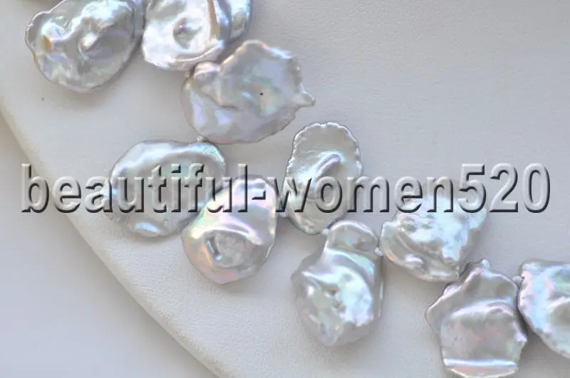 

Z8875 Big 22mm Gray Baroque Lamina Keshi Pearl Necklace 19inch