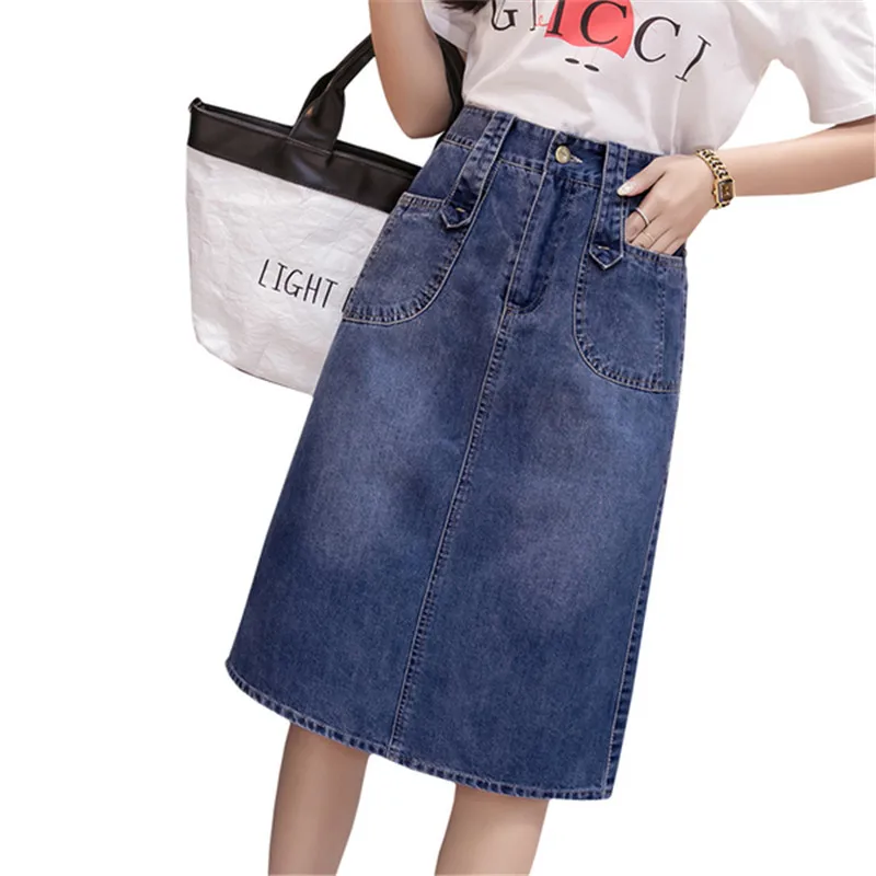 M 5XL большие джинсы женские юбки faldas mujer moda 2019 джинсовая юбка однотонная простая