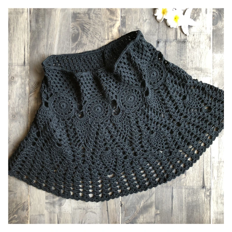 Handmade Crochet Bikini Skirt Women Sexy Hollow-out A-Line Skirt