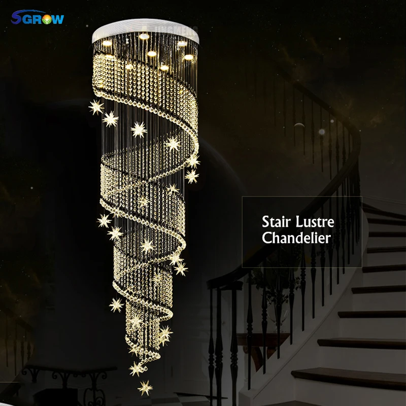 

SGROW High Quality K9 Crystal Lights for Dining Room Living Room Stair Lustre Chandeliers Art Deco Hang Lamp Lighting Fixtures