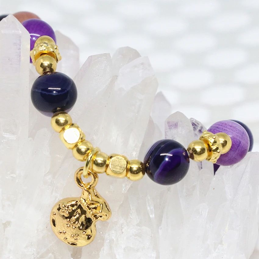 Золотой цвет аксессуар натуральный камень фиолетовый вен Агат Оникс Сердолик