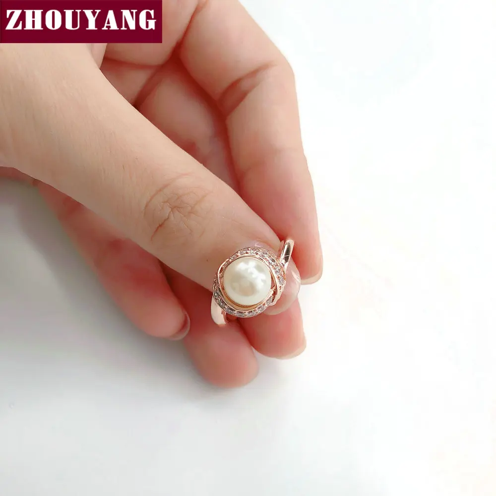ZHOUYANG обручальные кольца для женщин Простой Имитация Жемчуга кубического