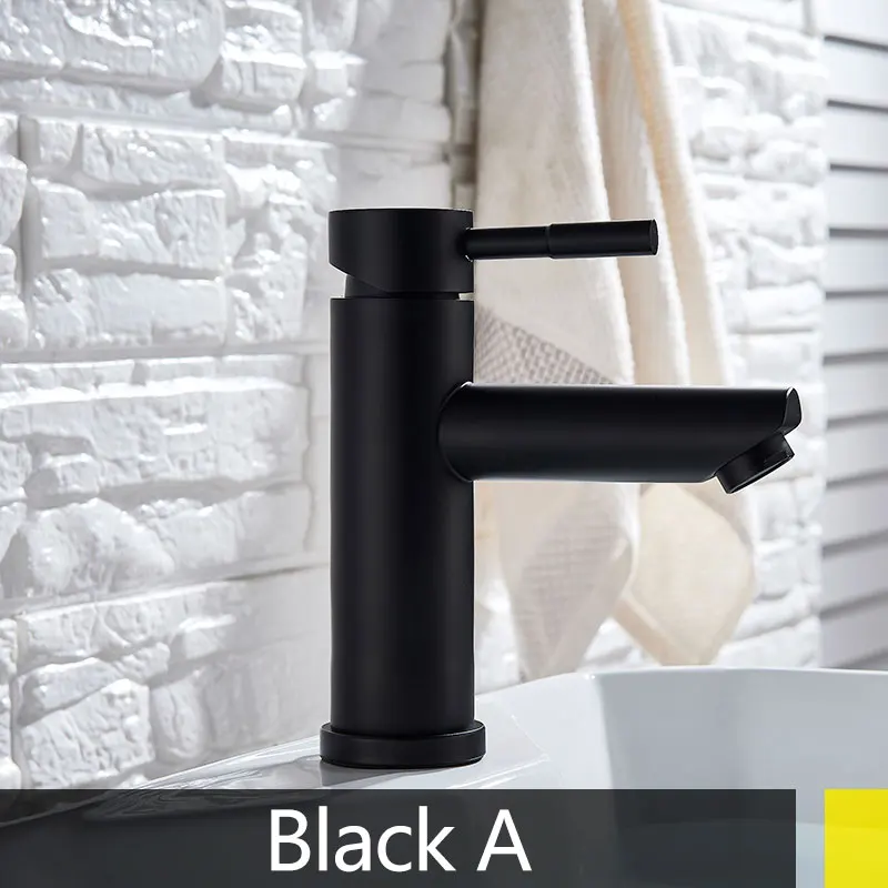 black A Черный белый матовый золотой кран из нержавеющей стали кран для ванной комнаты Смеситель для горячей и холодной воды кран для раковины - Цвет: black A