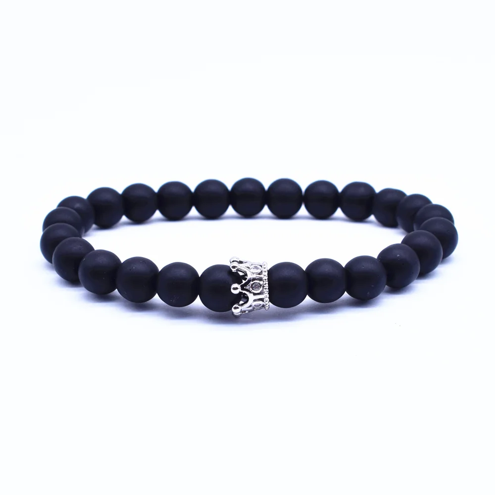 2018 Новое поступление простой черный белый камень Бусины с цирконом Корона Шарм