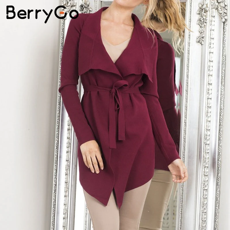 BerryGo вязаный кардиган женский 2018 пояс-кушак длинный зимний свитер джемпер мягкие