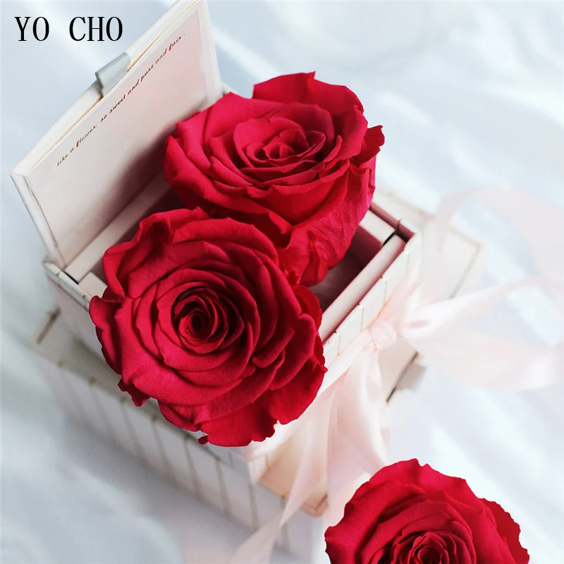 

YO CHO 8pcs Preserved Eternal Roses Heads In box High Quality Dry Natural Fresh Flowers Forever Rose newyear Valentine's Gift