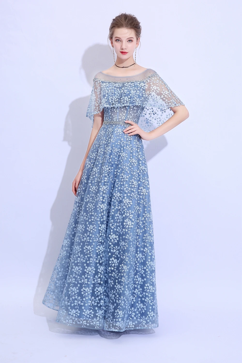 SSYFashion Новое банкетное элегантное серое синее кружевное вечернее платье с вышивкой бисером длиной до пола для выпускного вечера Длинное нарядное платье официальные платья