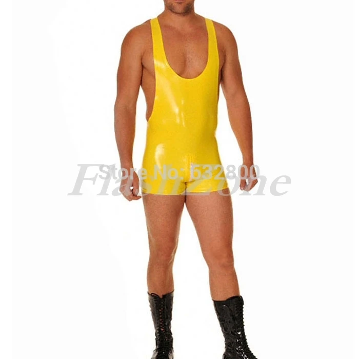 Бесплатная доставка ~ мужской желтый сексуальный латексный костюм модная