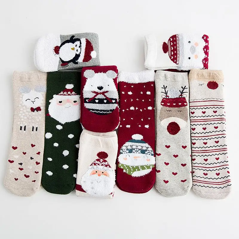 Toddlers Winter Super Soft Warm Cozy Fuzzy Santa Fleece-lined Christmas Gift Slipper Socks Cartoon Casual Blend Crew | Детская одежда и