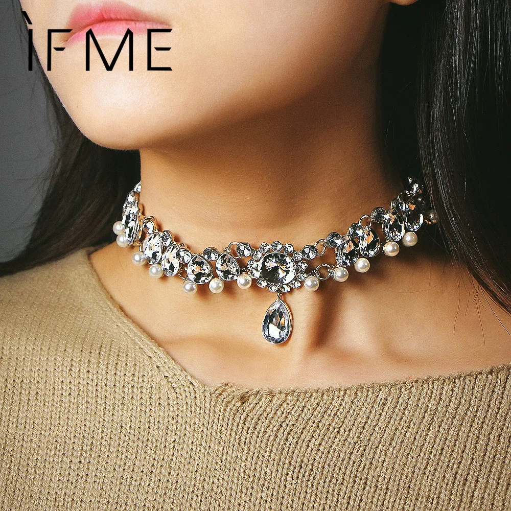 Женское ожерелье с подвеской в виде капли воды серебристого цвета|pearls necklace