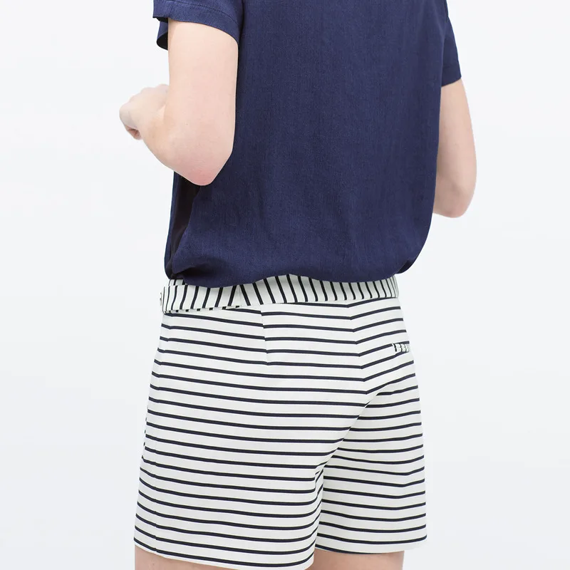 2017 Для женщин мода Бермуды Шорты для эластичный пояс черный в полоску лозы летние