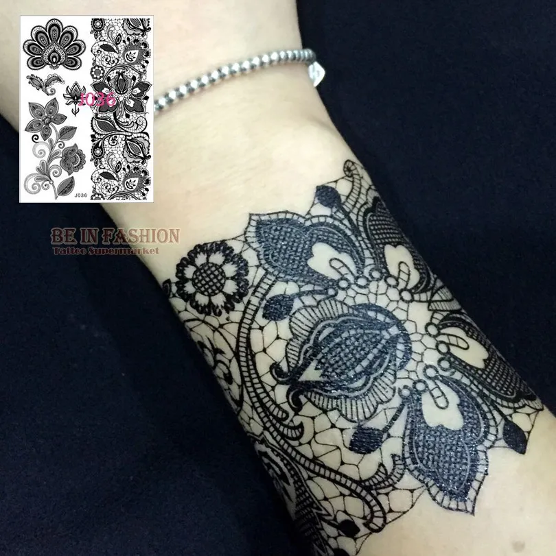 1 лист черный кружевной henna Набор татуировок флэш-арабский полотенца с рисунком индийской круглой мандалы Роза бабочка свадебные для невесты бодиарт руку