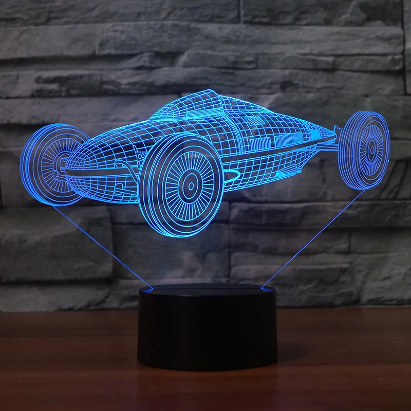 Креативный гоночный автомобиль 3D дизайн ночник 7 меняющихся цветов для детей или