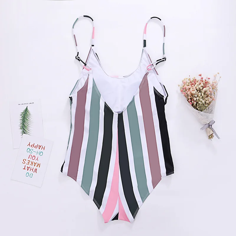 Megartico backless swimwear ladies 2018 striped swimsuit woman one piece sexy bodysuit bandage beach maillot de bain femme | Спорт и