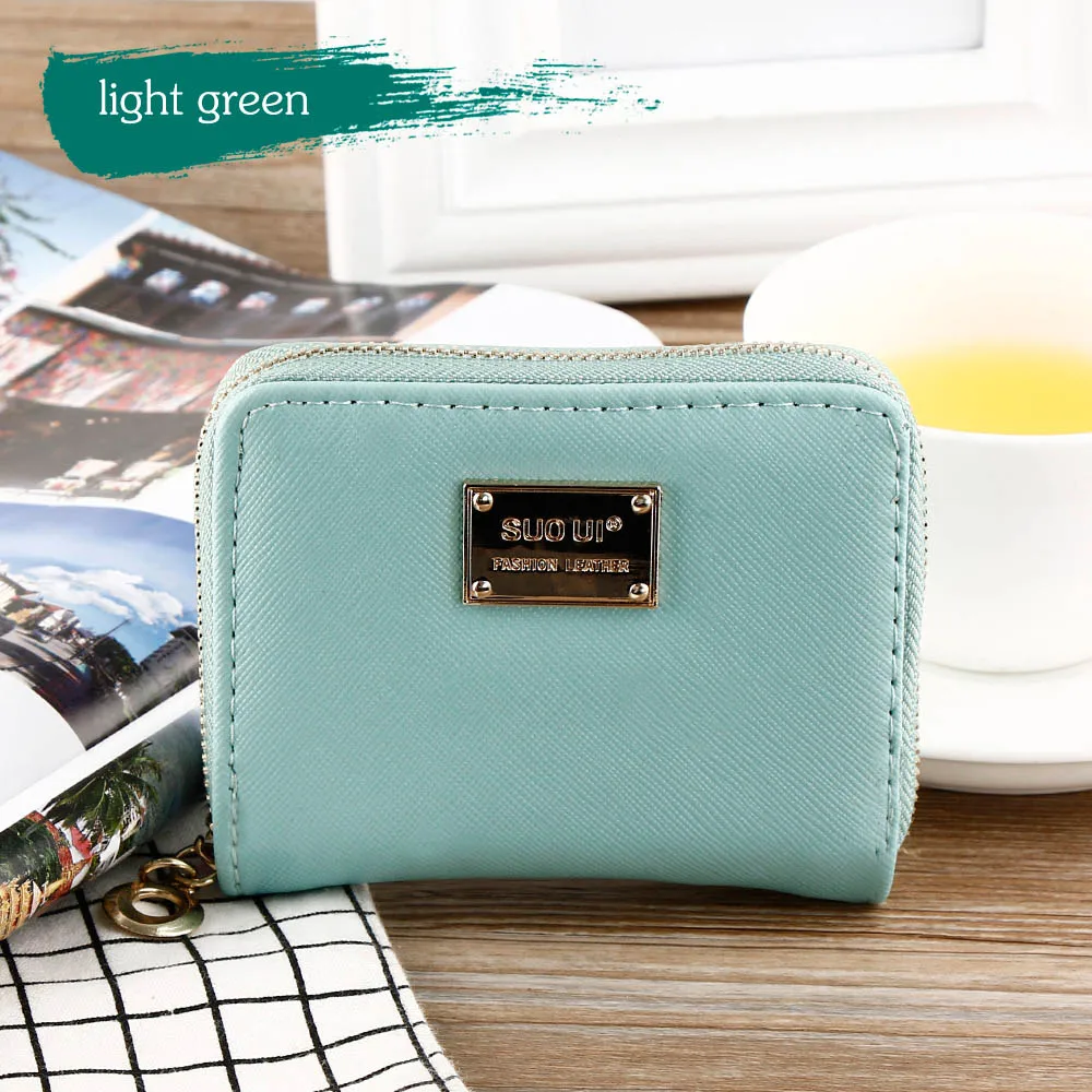 Light green 1 шт. модные милые Карамельный цвет Для женщин девочек кожаный кошелек для монет, 2 складки небольшой бумажник держатель для карт для монет на молнии-сумка, клатч, сумочка - Цвет: Light green