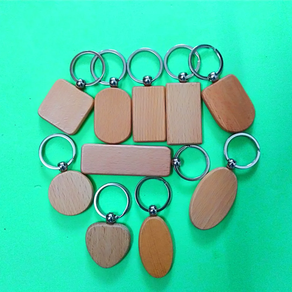 50 шт. натуральные деревянные брелки DIY пустой брелок круглый/квадратный/прямоугольник/Овальный/Сердце/щит брелок анти потерянный дерево по индивидуальному заказу