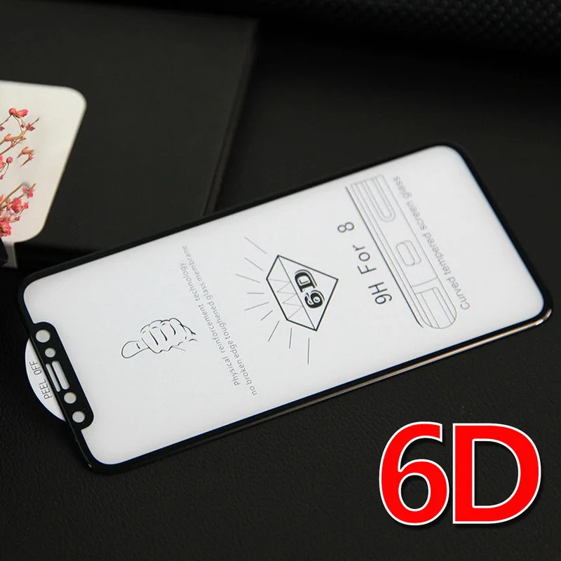 6D 9 H закаленное стекло передний чехол для iPhone X 7 8 Plus экран защитный Fim полный чехол оболочка для iPhone X 6 6 S Plus Coque - Цвет: Black