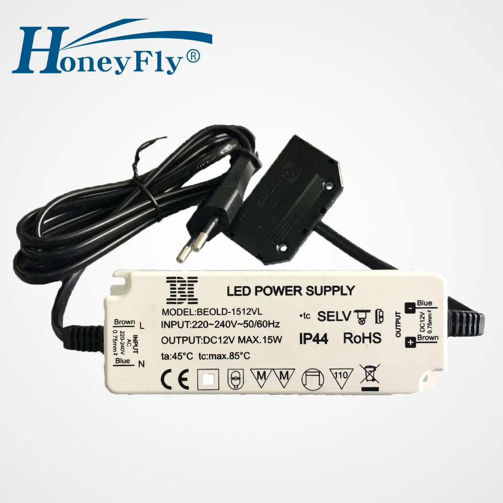 HoneyFly Водонепроницаемый супер тонкий светодиодный драйвер Питание 15W 12V постоянного Напряжение трансформатор для светодиодный лампы полосы
