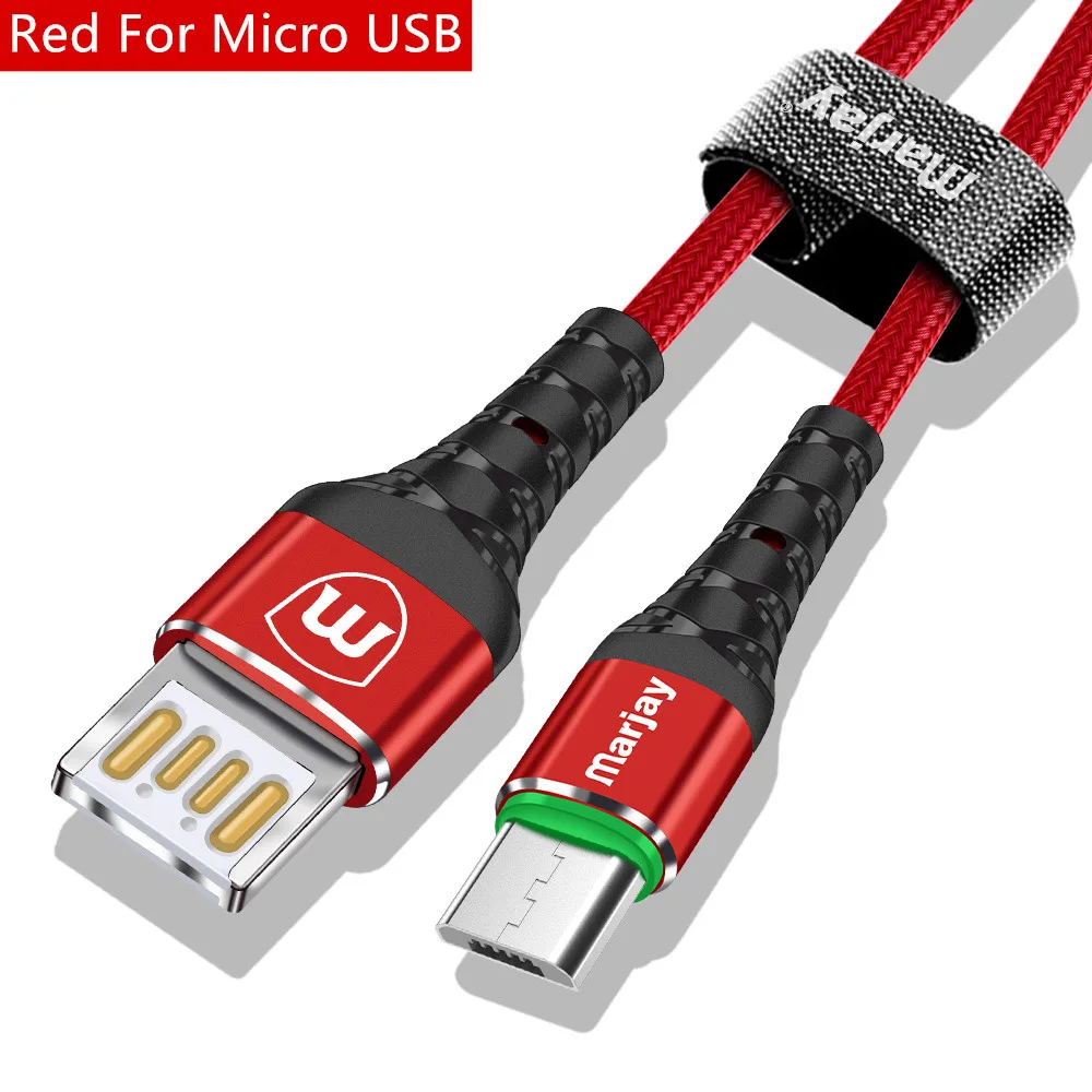 Marjay Micro USB кабель 2.4A Быстрая зарядка данных зарядное устройство USB кабель для samsung Xiaomi huawei LG htc Android Mcirousb шнур - Цвет: Красный