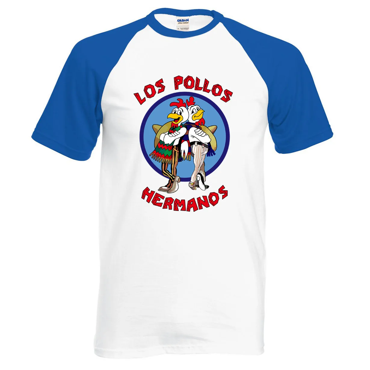 blue white Футболка с надписью «Breaking Bad» LOS POLLOS Hermanos, футболка с изображением братьев цыплят, Горячая Распродажа, летняя хлопковая модная футболка-реглан для фанатов - Цвет: blue white