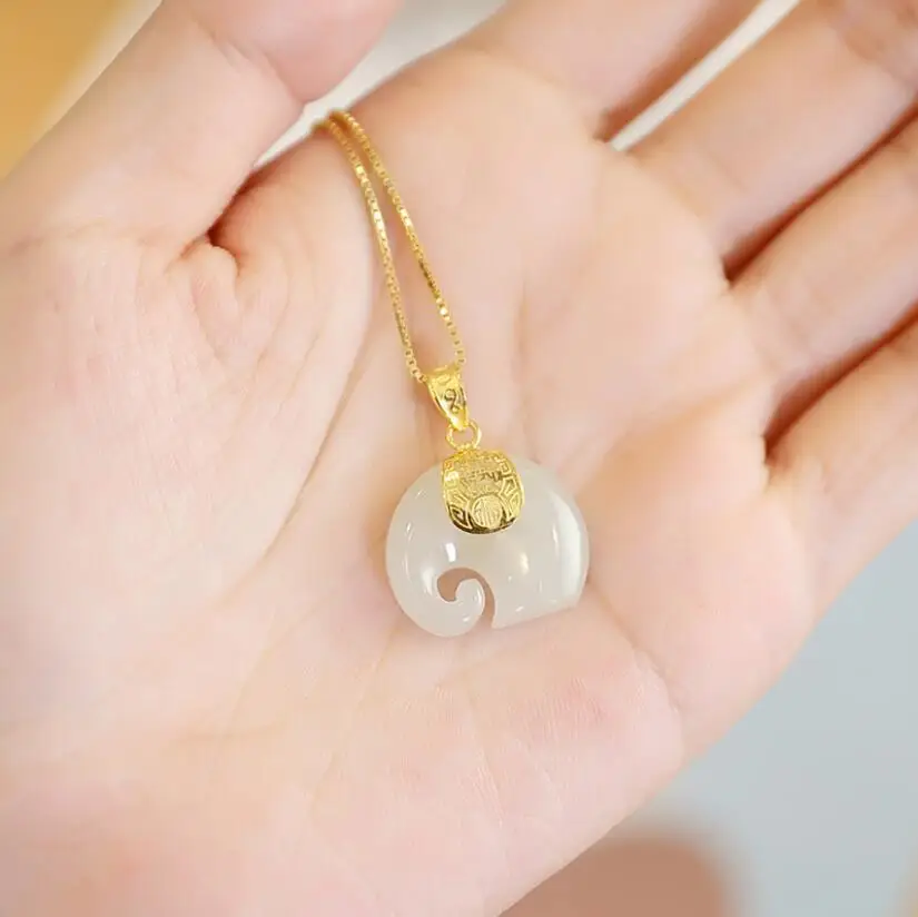 Золотая нефритовая подвеска ожерелье Прямая поставка Hetian нефритовый слон кулон