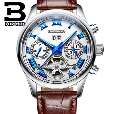 Item 9 Швейцарские Бингер мужские часы люксовый бренд Tourbillon сапфир светящиеся несколько функций механические наручные часы B8602-7 - Цвет: Item 9