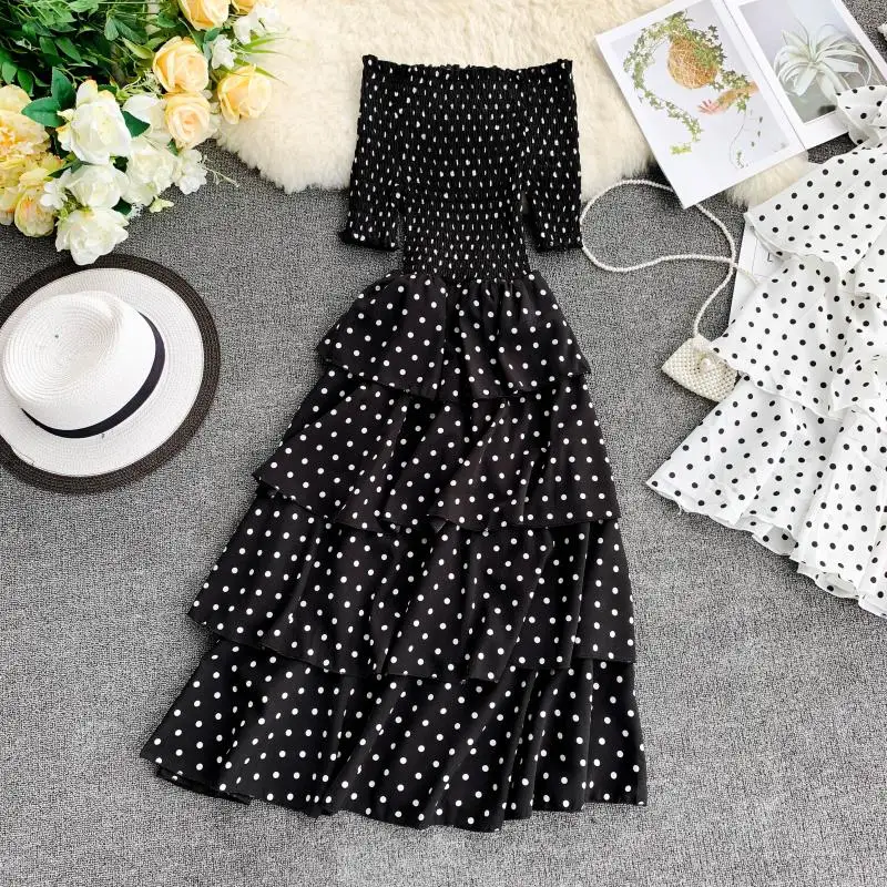 Женское шифоновое платье ALPHALMODA в горошек с оборками эластичное высокой талией на