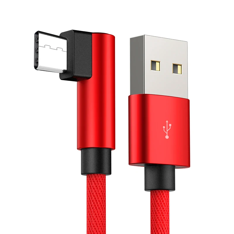 Красный FONKEN 90 градусов type-C USB кабель L type C кабель для зарядки 1,2 м USB C гнущийся шнур Быстрая зарядка для power Bank кабели для мобильных телефонов - Цвет: Красный