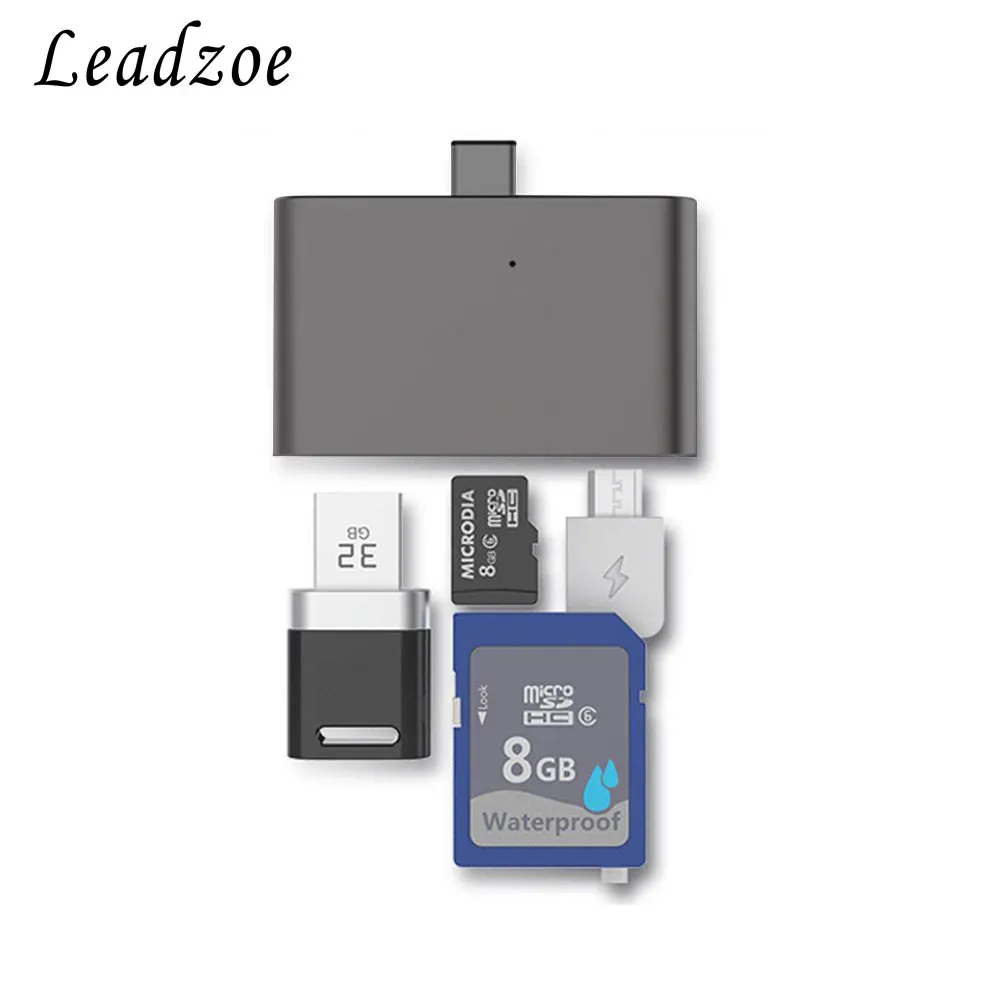 Считыватель карт Leadzoe USB C Hub 4 в 1 Type OTG TF/SD считыватель смарт с разъемом питания Micro